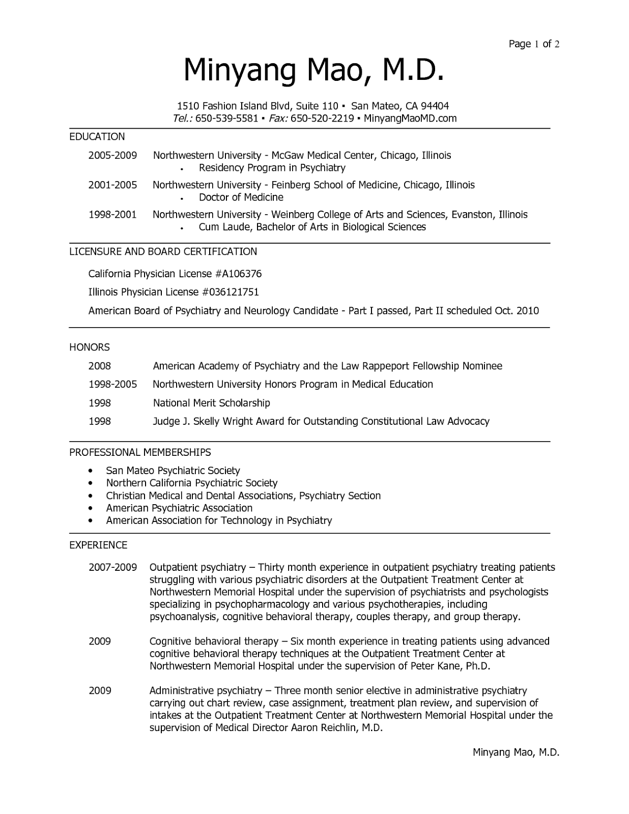 Medical professional resume format